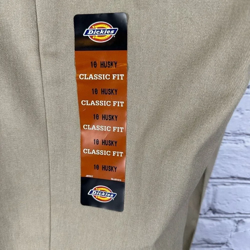 Dickies Boys Classic Fit Pants Straight Leg Flat Front Desert Tan 10 Husky NWT